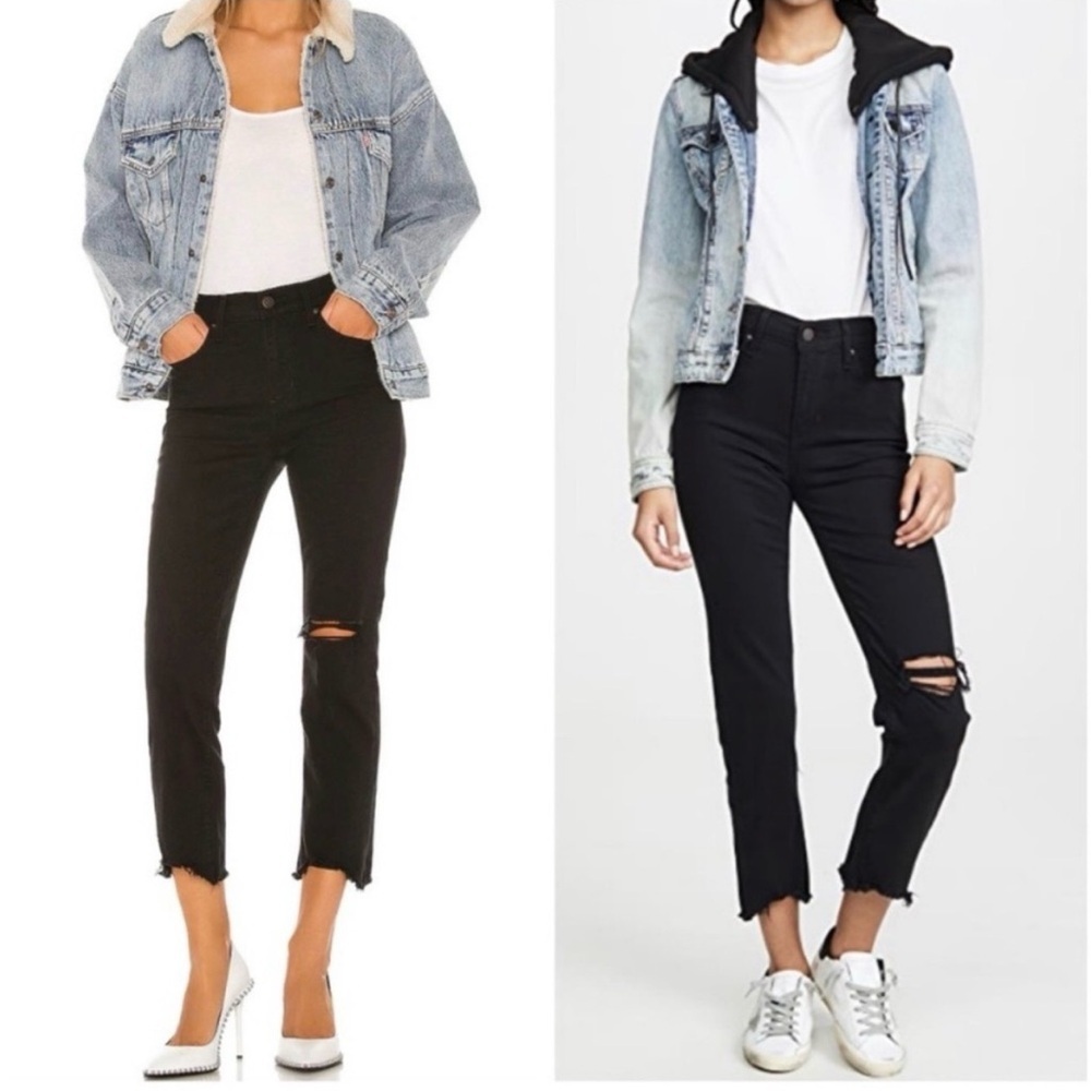 Levi’s Premium 724 High Rise Straight Crop Black 25 Revolve Distressed Jeans I